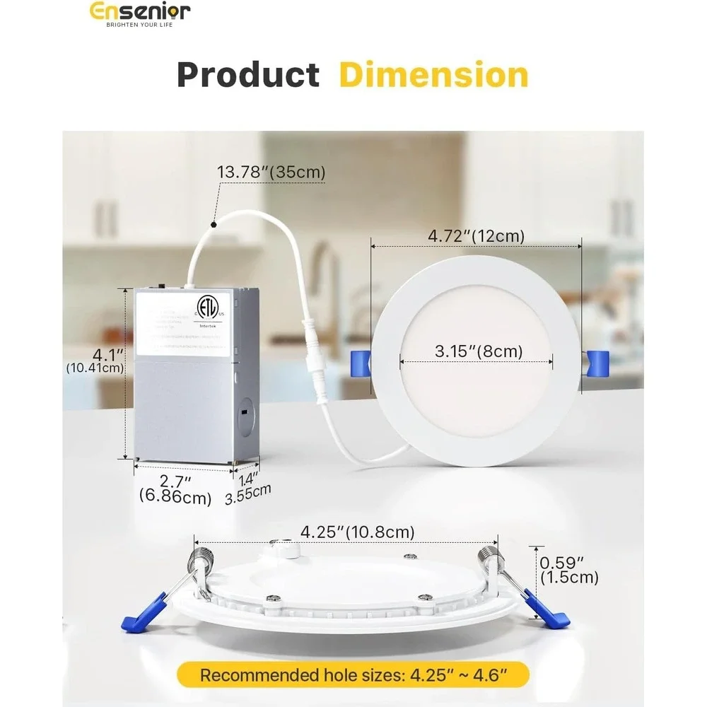 6 Pack Ensenior 4 Inch LED Ceiling Recessed Lights Dimmable 5CCT 750LM‎ 9W